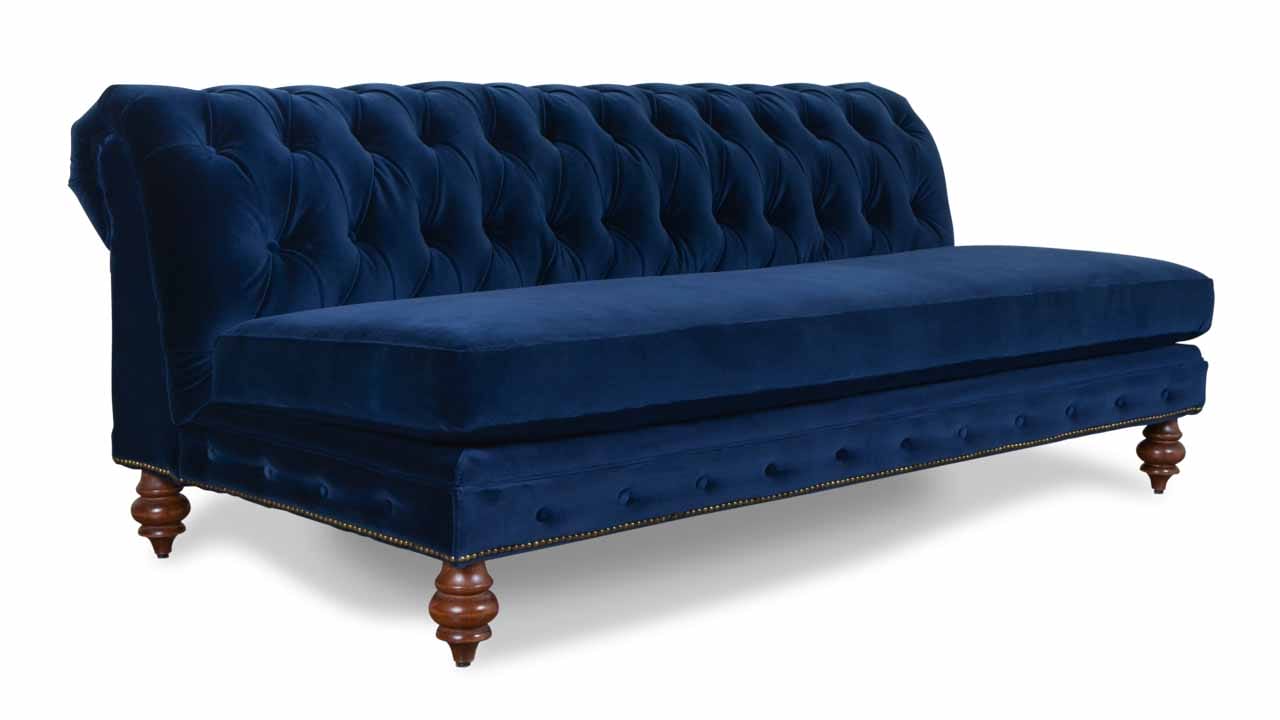 Classic Chesterfield Armless Fabric Sofa 75 x 42 Como Indigo