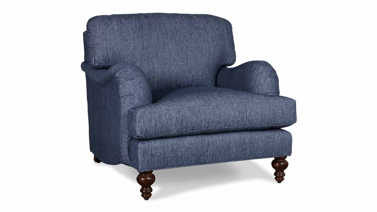 English Arm Pillowback Fabric Chair 38 x 42 Tailored Indigo