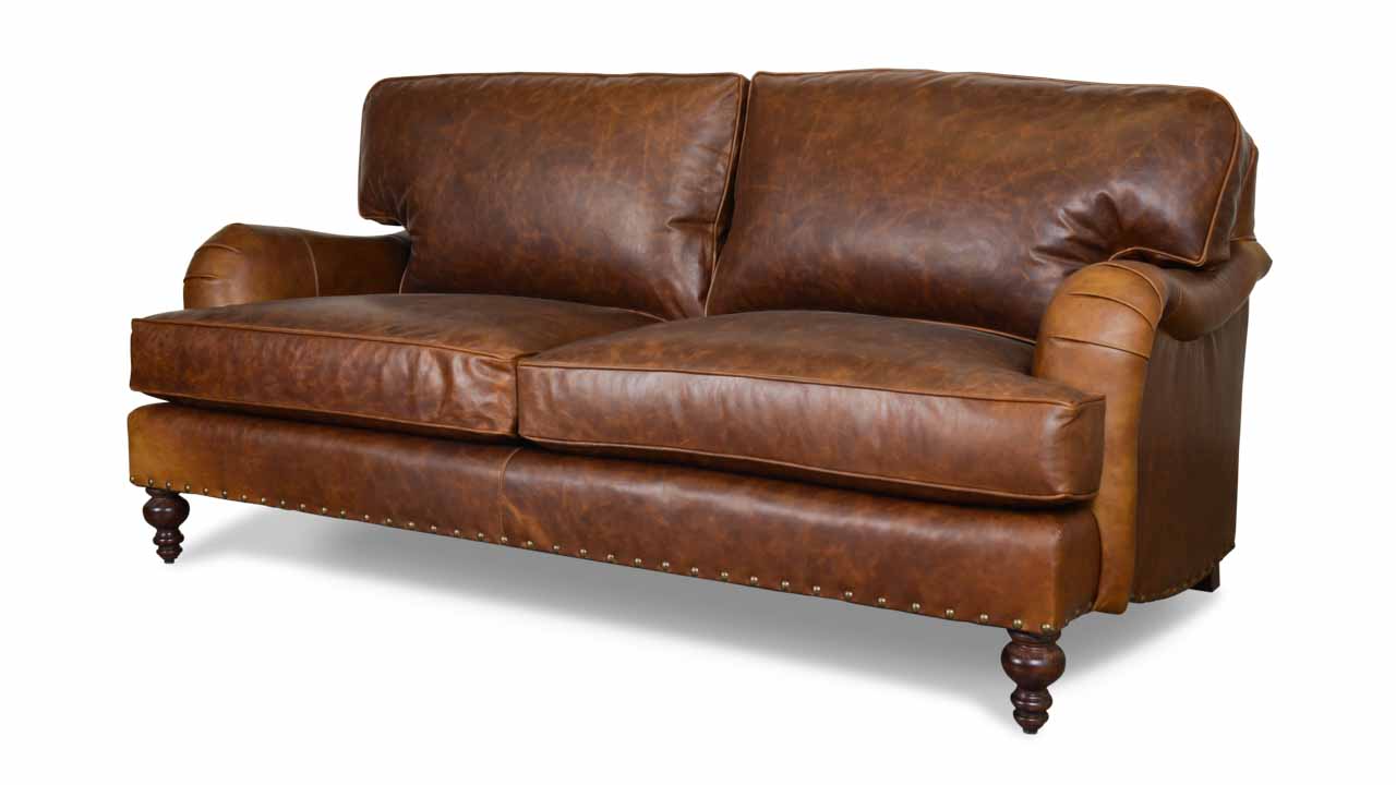 English Arm Pillowback Leather Loveseat 78 Berkshire Tan