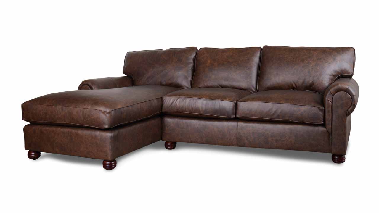 Lexington Single Chaise Leather Sectional Saloon Dark Brown