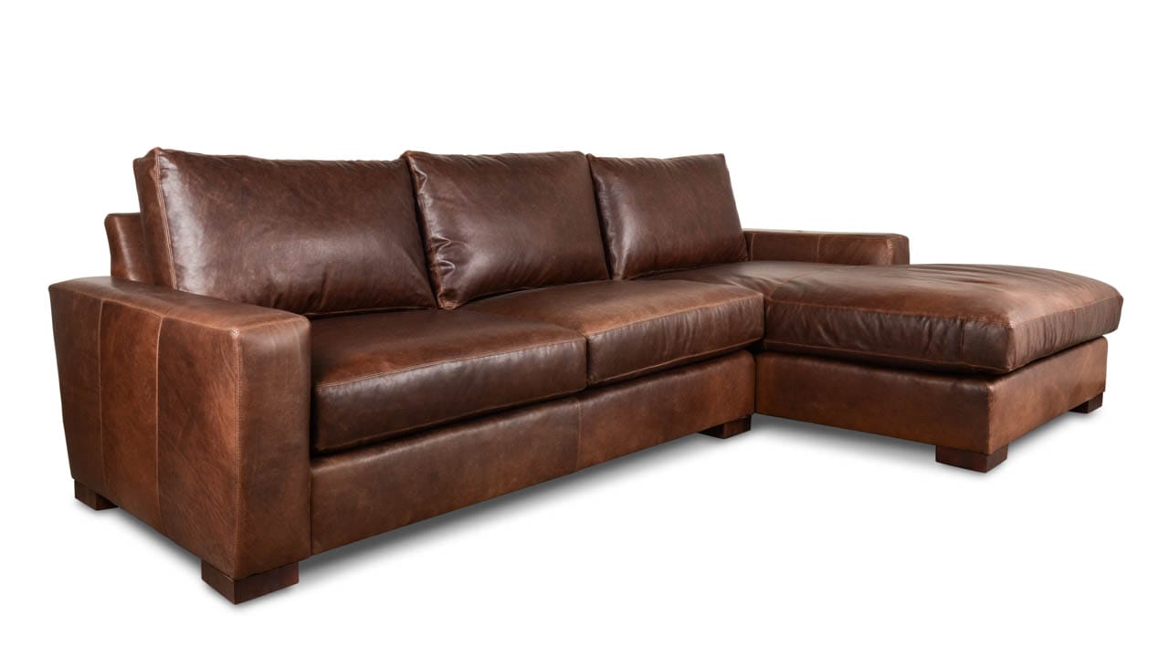 Monroe Single Chaise Leather Sectional 111 Berkshire Bourbon