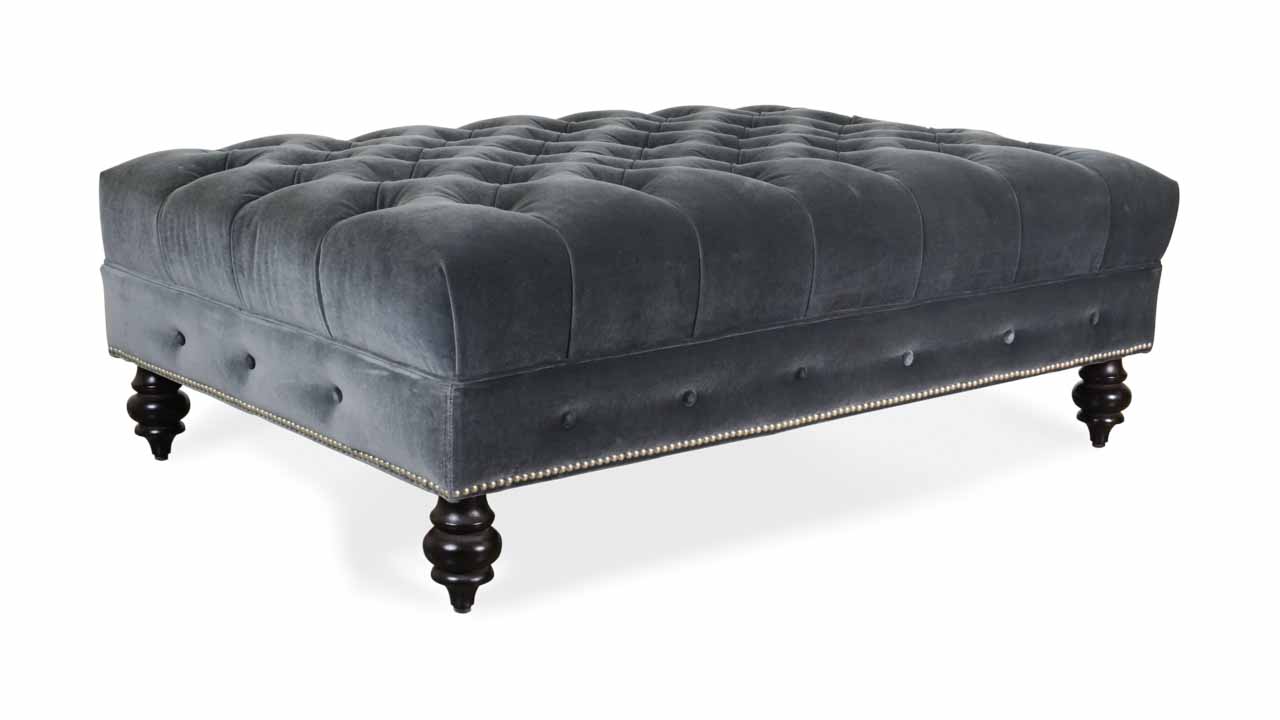 Chesterfield Rectangle Fabric Ottoman in Grey