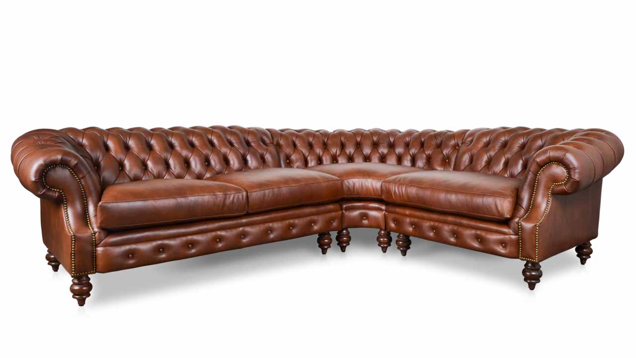 Biltmore Chesterfield Radius L Leather Sectional 114 x 92 Dante Bourbon