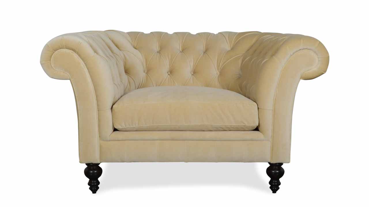English Chesterfield Fabric Chair 55 x 40 Como Cement