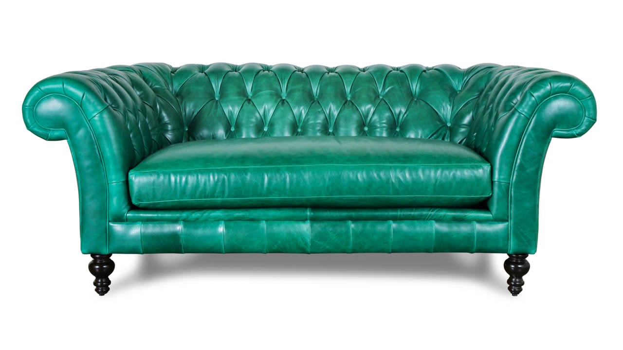 English Chesterfield Leather Loveseat 80 Mont Blanc Emerald