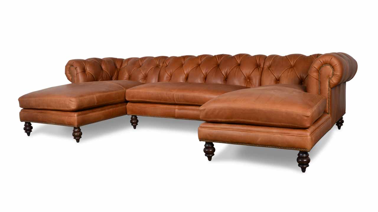 Soho Chesterfield Double Chaise Leather Sectional 133 x 42 x 72 Harness Cuero