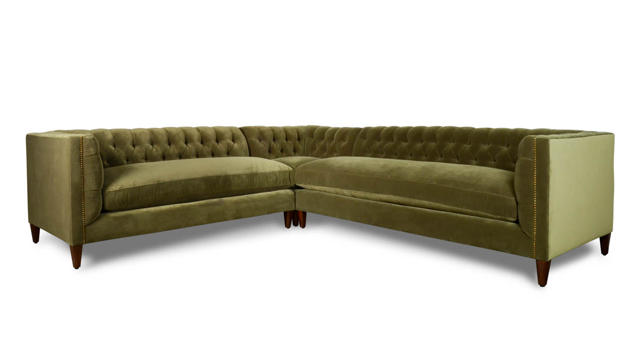 Belmont Square L Fabric Sectional in Green