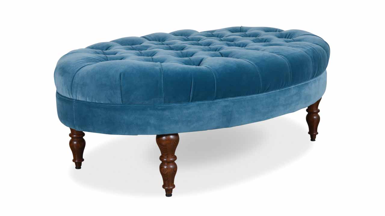 Chesterfield Oval Fabric Ottoman 48 x 30 Porto Pavo
