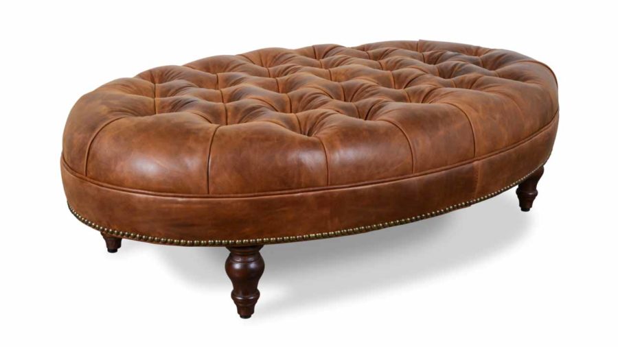 COCOCO Home Chesterfield Oval Leather Ottoman Made in USA