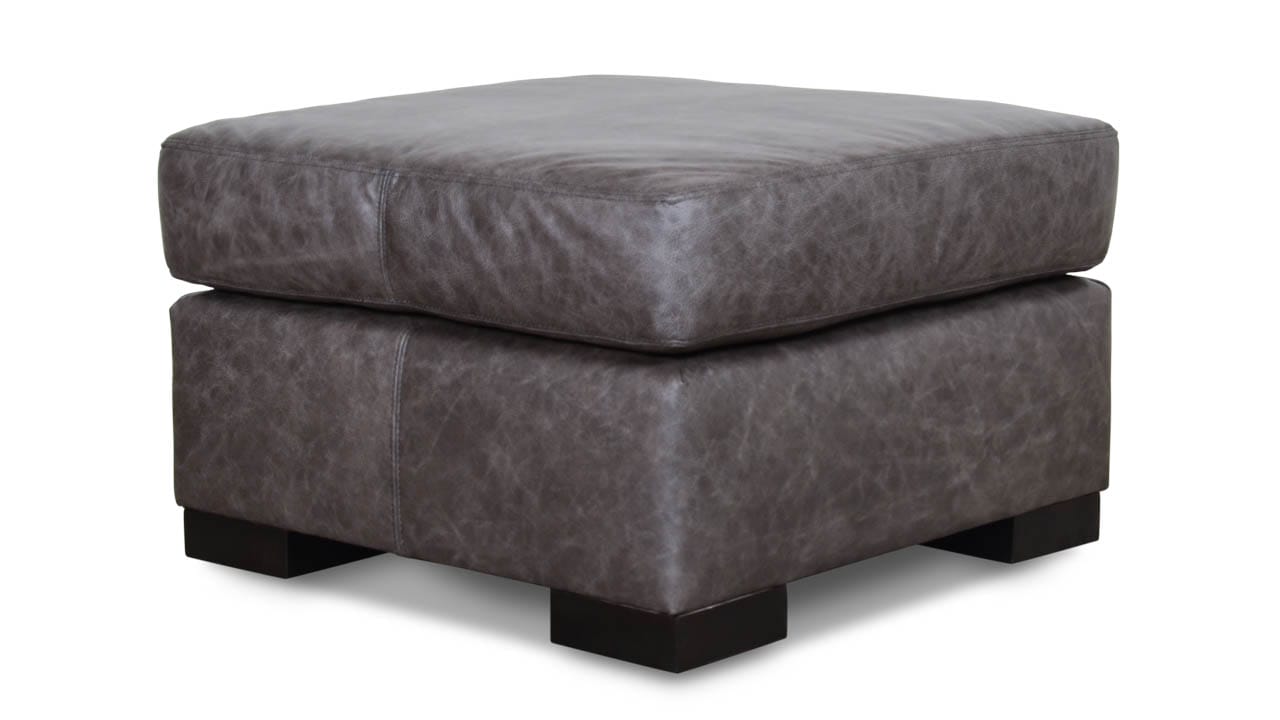 Monroe Square Leather Ottoman 26 x 26 Crest Saloon Grey