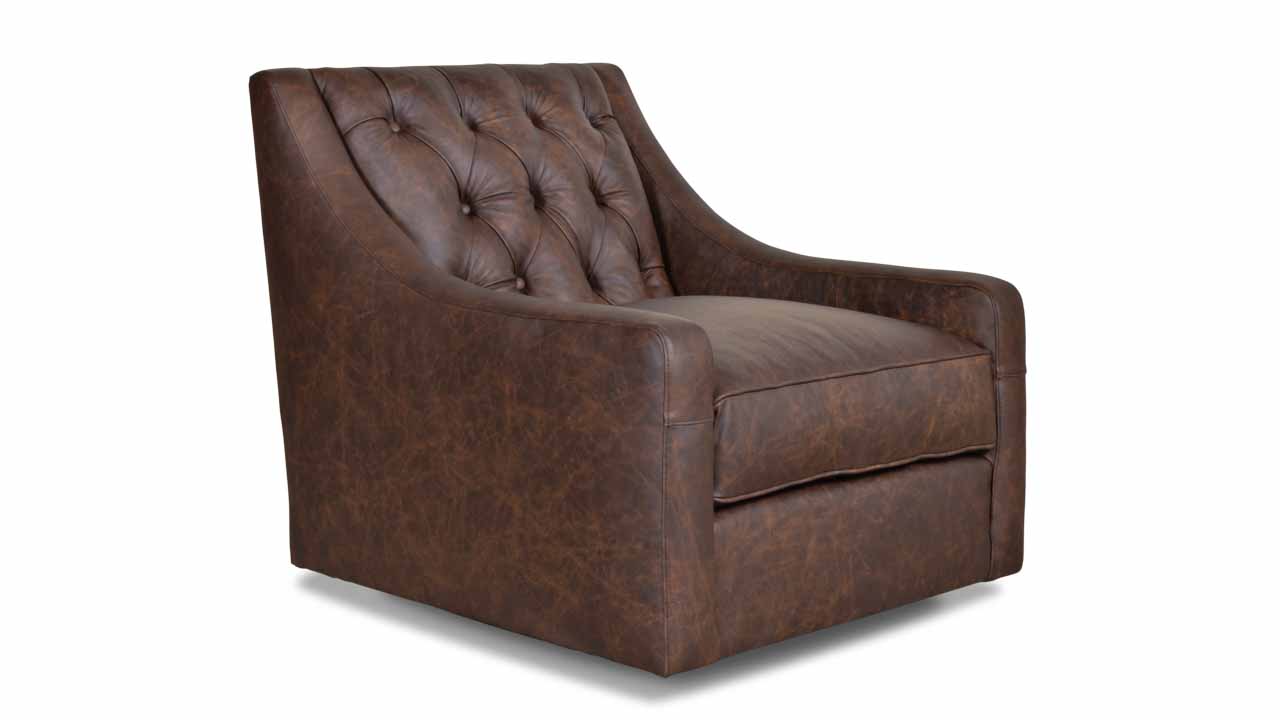 Cococohome Slope Arm Tufted Leather Swivel Chair Made In Usa Slope Arm Tufted Leather Swivel Chair