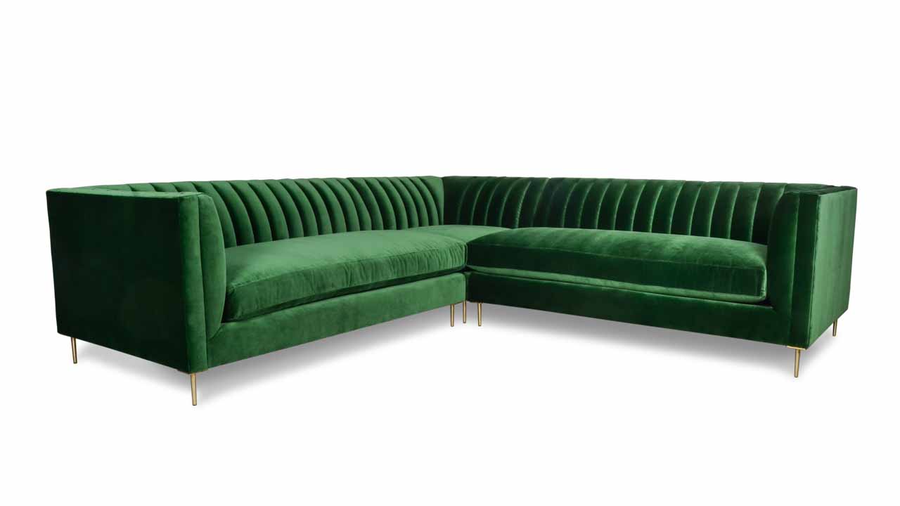 Clark Square Corner Fabric Sectional in Green