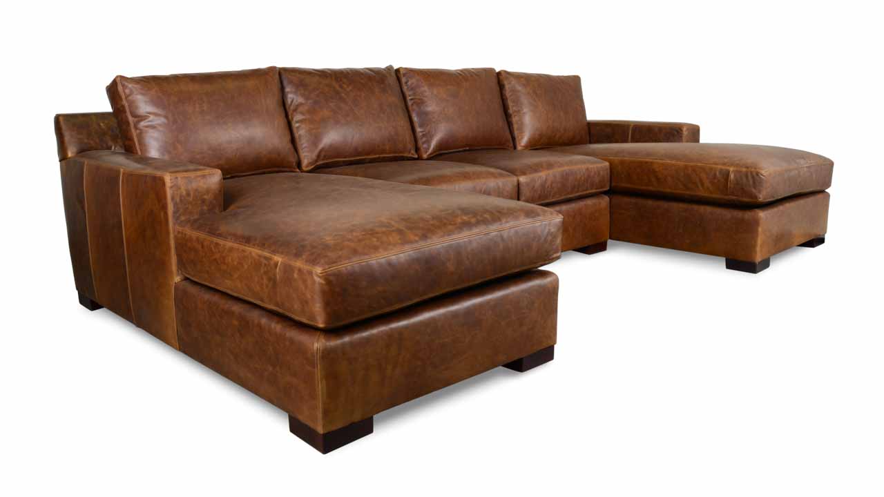 Cococo Home All Leather Sectionals Made In Usa Durham Double Chaise Leather Sectional