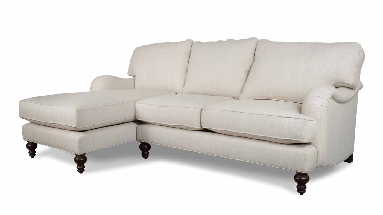 English Arm Pillowback Single Chaise Fabric Sectional 96 Halsey Bone
