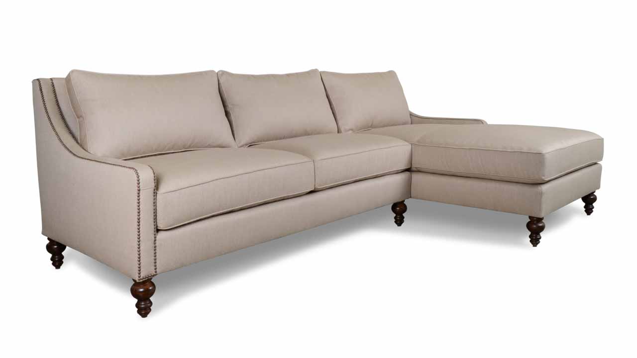 Slope Arm Pillowback Single Chaise Fabric Sectional in Cream