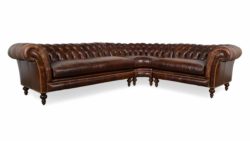 English Chesterfield Radius L Leather Sectional 120 x 98 x 40 Veneto Chocolate