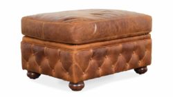 Traditional Chesterfield Rectangle Leather Ottoman 33 x 24 Cambridge Dark Rum