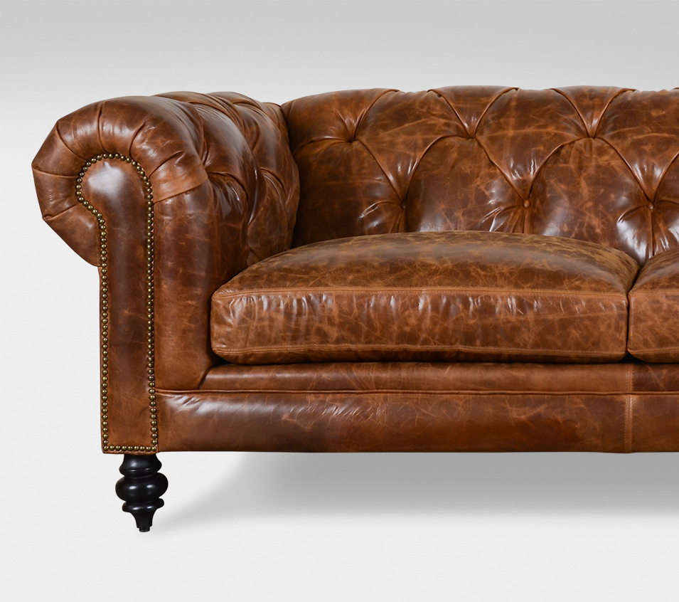 Soho Chesterfield Leather Sofa 85 X 42 Bitlmore Sycamore